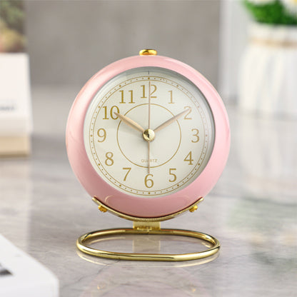 Small Table Clocks Tabletop Alarm Clock with Night Light Battery Operated Desk Clock -Pink