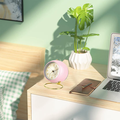 Small Table Clocks Tabletop Alarm Clock with Night Light Battery Operated Desk Clock -Pink
