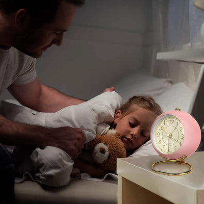 Small Table Clocks Tabletop Alarm Clock with Night Light Battery Operated Desk Clock -Pink