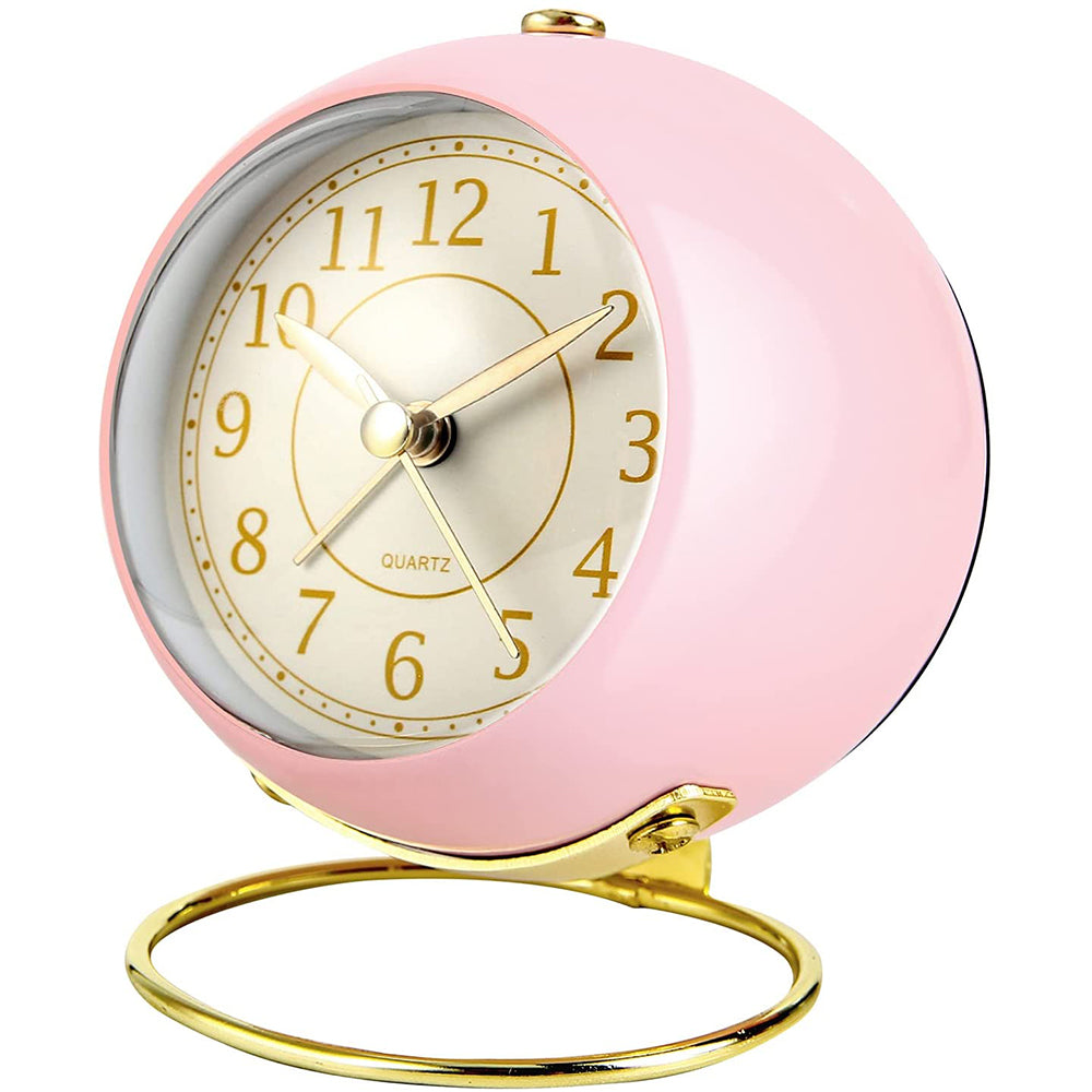 Small Table Clocks Tabletop Alarm Clock with Night Light Battery Operated Desk Clock -Pink