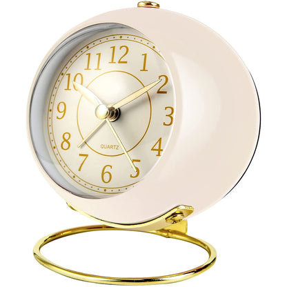 Small Table Clocks Tabletop Alarm Clock with Night Light Battery Operated Desk Clock -Beige