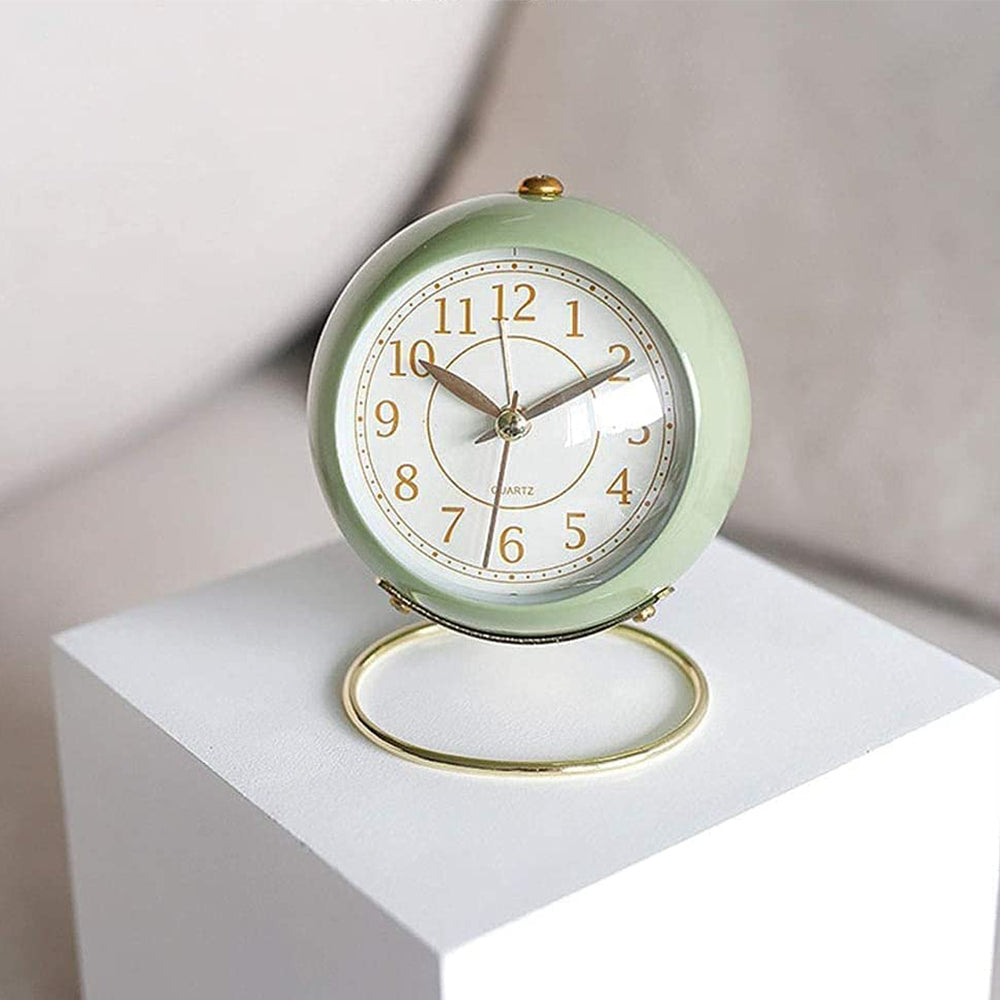 Small Table Clocks Tabletop Alarm Clock with Night Light Battery Operated Desk Clock -Green