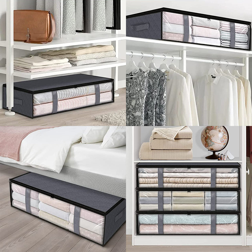 Set of 2Pack Under Bed Storage Bins Foldable Clothes Storage Bags with Reinforced Handle Gray