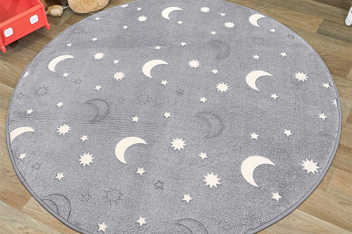 Glow in The Dark Plush Round Area Rug Fluffy Circle Mat Home Decor Bedroom Floor Door Mat Kitchen Rug-Gray