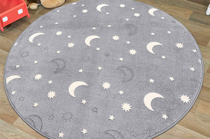 Glow in The Dark Plush Round Area Rug Fluffy Circle Mat Home Decor Bedroom Floor Door Mat Kitchen Rug-Gray