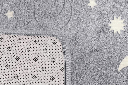 Glow in The Dark Plush Round Area Rug Fluffy Circle Mat Home Decor Bedroom Floor Door Mat Kitchen Rug-Gray