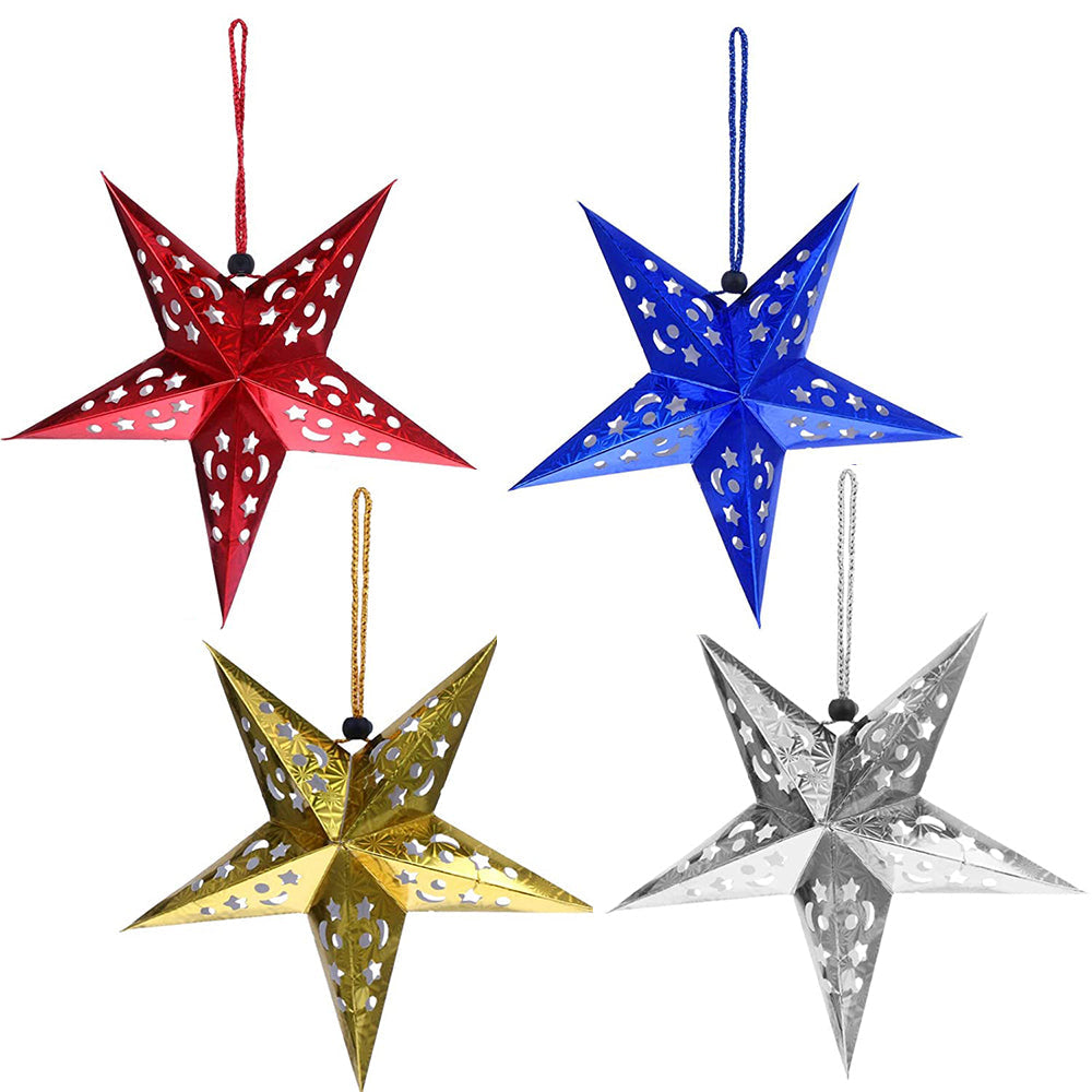 4 Pieces Set Christmas Hanging Star Paper Lanterns Xmas Decor