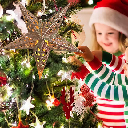 4Pcs Christmas Paper Star Lantern Lampshade 3D Paper Star Hanging Decoration for Xmas Wedding Party Home-Silver
