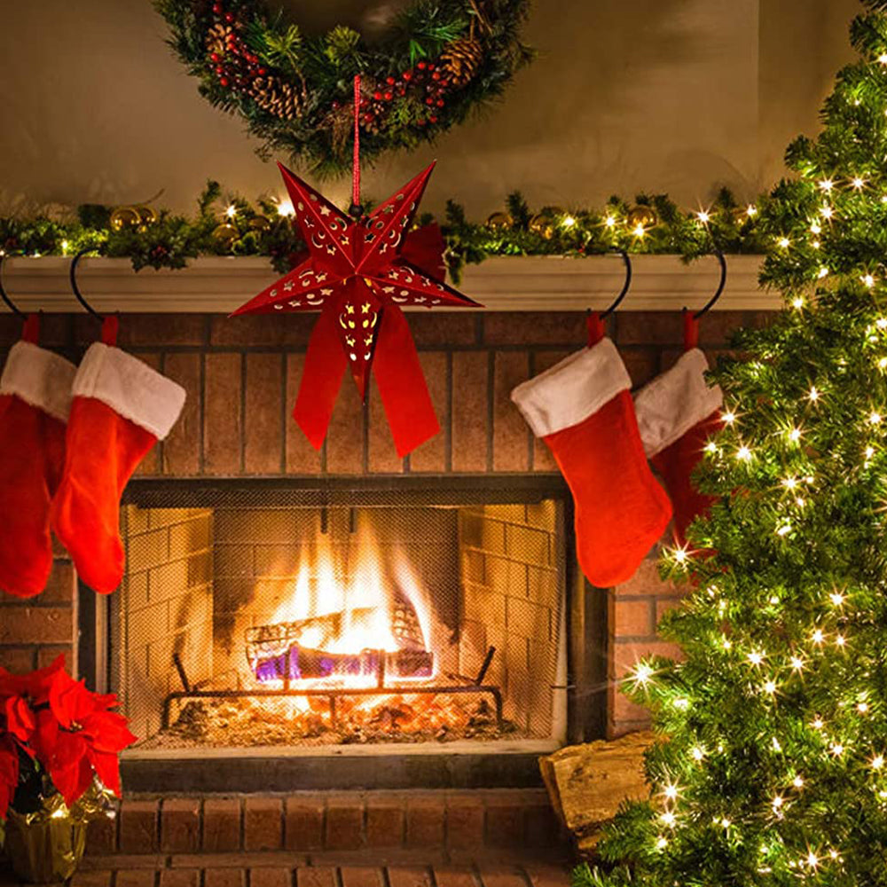 8Pcs Christmas Paper Star Lantern Lampshade 3D Paper Star Hanging Decoration for Xmas Wedding Party Home-Red