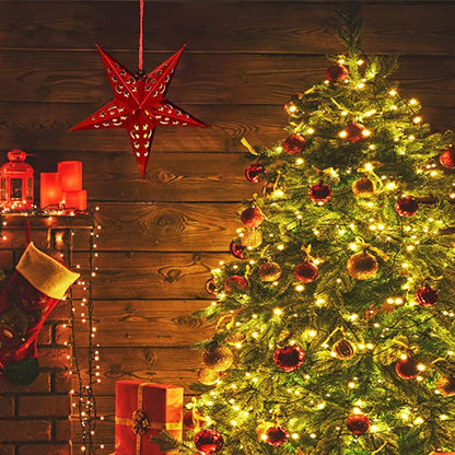 8Pcs Christmas Paper Star Lantern Lampshade 3D Paper Star Hanging Decoration for Xmas Wedding Party Home-Red