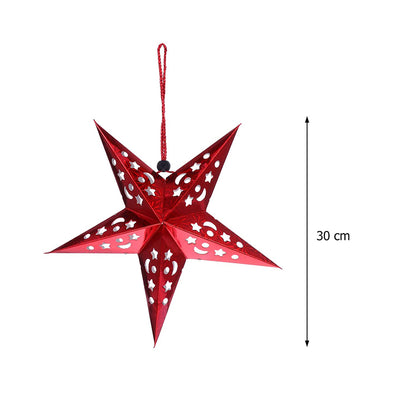 8Pcs Christmas Paper Star Lantern Lampshade 3D Paper Star Hanging Decoration for Xmas Wedding Party Home-Red