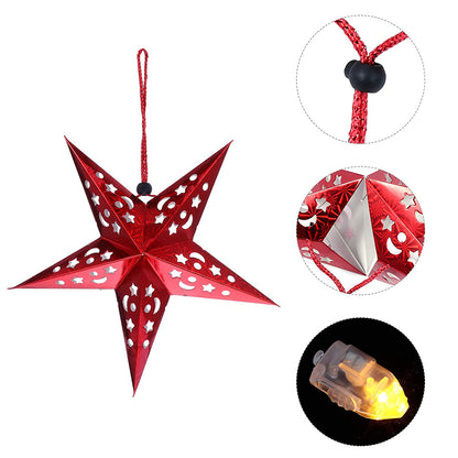 4Pcs Christmas Paper Star Lantern Lampshade 3D Paper Star Hanging Decoration for Xmas Wedding Party Home-Red