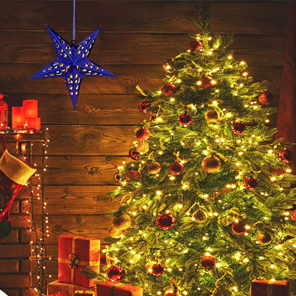 4Pcs Christmas Paper Star Lantern Lampshade 3D Paper Star Hanging Decoration for Xmas Wedding Party Home-Blue
