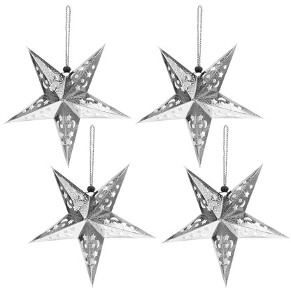 8Pcs Christmas Paper Star Lantern Lampshade 3D Paper Star Hanging Decoration for Xmas Wedding Party Home-Silver
