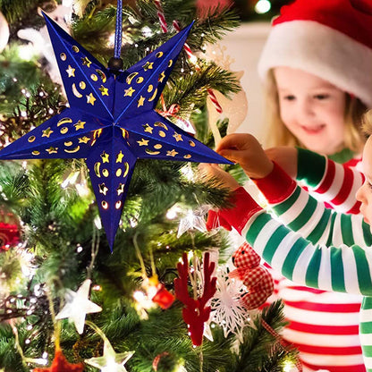 4Pcs Christmas Paper Star Lantern Lampshade 3D Paper Star Hanging Decoration for Xmas Wedding Party Home-Blue