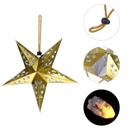 4Pcs Christmas Paper Star Lantern Lampshade 3D Paper Star Hanging Decoration for Xmas Wedding Party Home-Gold
