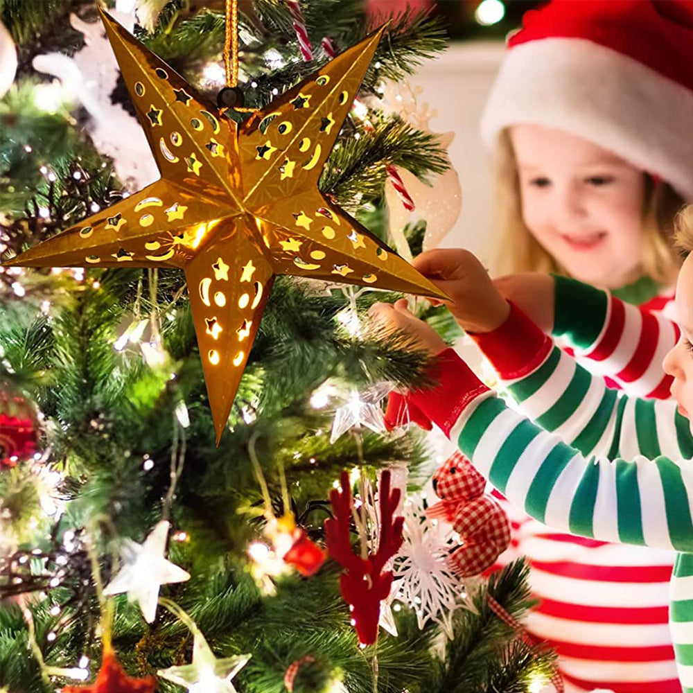 4Pcs Christmas Paper Star Lantern Lampshade 3D Paper Star Hanging Decoration for Xmas Wedding Party Home-Gold