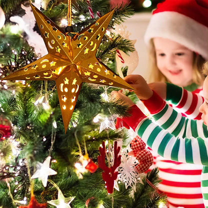 8Pcs Christmas Paper Star Lantern Lampshade 3D Paper Star Hanging Decoration for Xmas Wedding Party Home-Gold