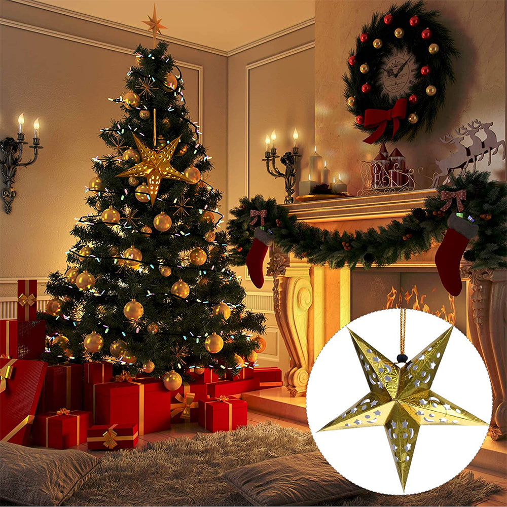 4Pcs Christmas Paper Star Lantern Lampshade 3D Paper Star Hanging Decoration for Xmas Wedding Party Home-Gold