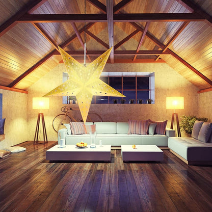 4Pcs Christmas Paper Star Lantern Lampshade 3D Paper Star Hanging Decoration for Xmas Wedding Party Home-Gold