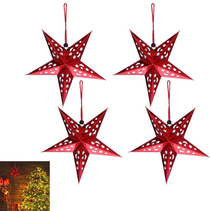 8Pcs Christmas Paper Star Lantern Lampshade 3D Paper Star Hanging Decoration for Xmas Wedding Party Home-Red