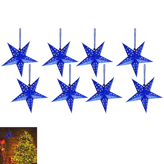 8Pcs Christmas Paper Star Lantern Lampshade 3D Paper Star Hanging Decoration for Xmas Wedding Party Home-Blue