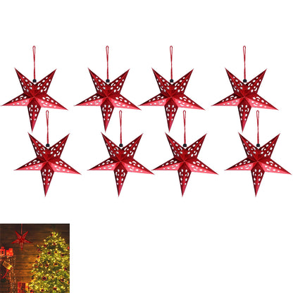 8Pcs Christmas Paper Star Lantern Lampshade 3D Paper Star Hanging Decoration for Xmas Wedding Party Home-Red