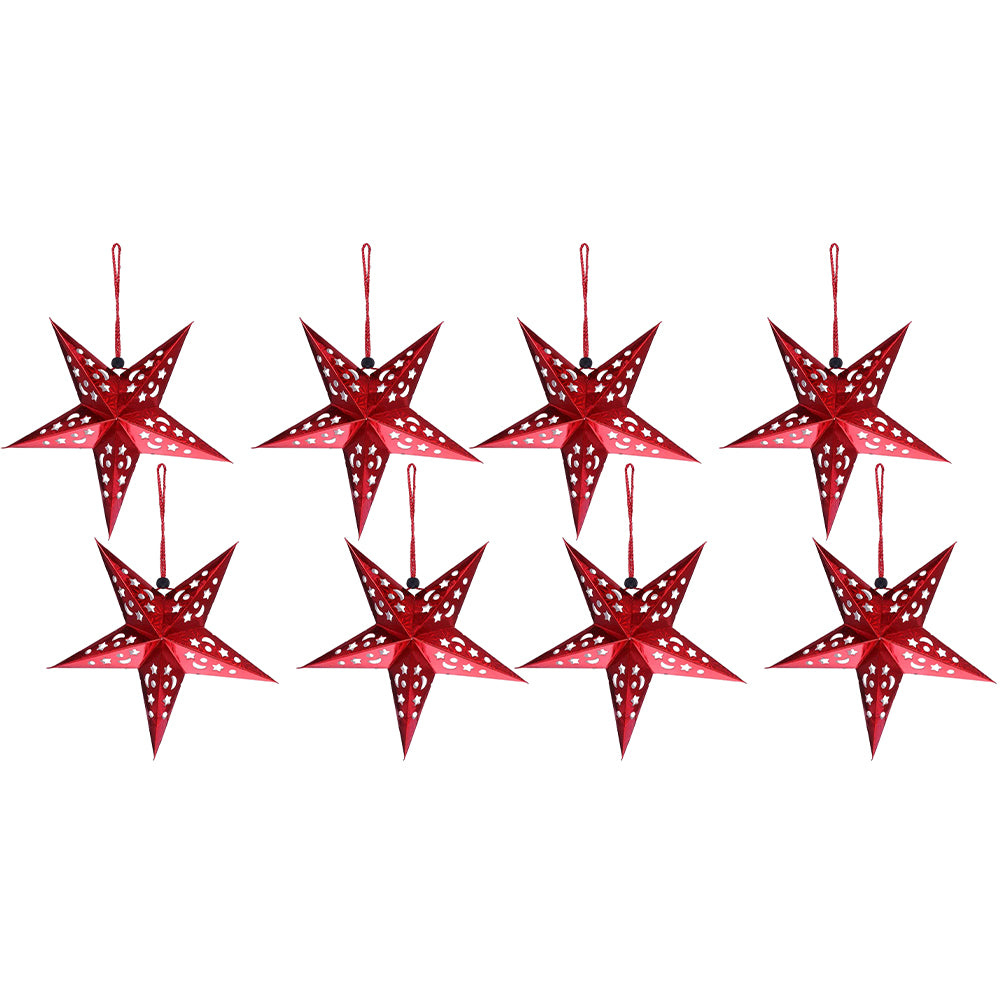 8Pcs Christmas Paper Star Lantern Lampshade 3D Paper Star Hanging Decoration for Xmas Wedding Party Home-Red