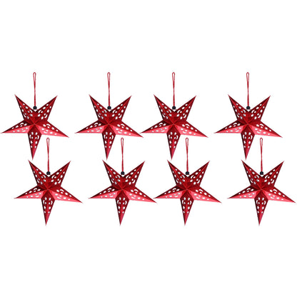 8Pcs Christmas Paper Star Lantern Lampshade 3D Paper Star Hanging Decoration for Xmas Wedding Party Home-Red