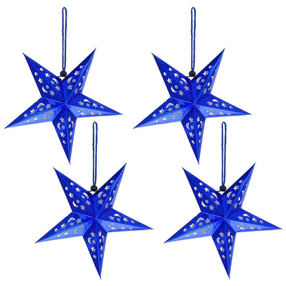 4Pcs Christmas Paper Star Lantern Lampshade 3D Paper Star Hanging Decoration for Xmas Wedding Party Home-Blue