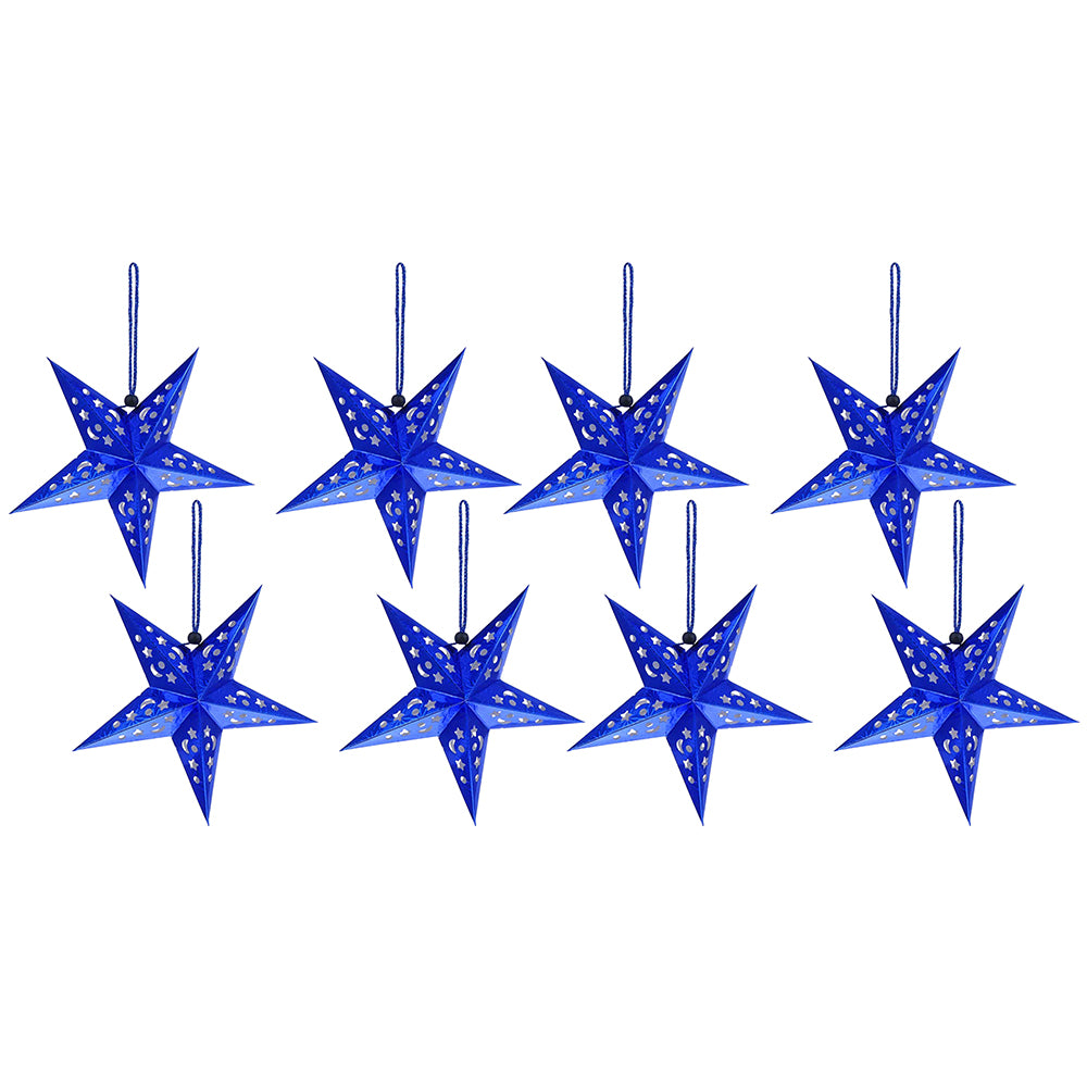 8Pcs Christmas Paper Star Lantern Lampshade 3D Paper Star Hanging Decoration for Xmas Wedding Party Home-Blue