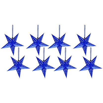 8Pcs Christmas Paper Star Lantern Lampshade 3D Paper Star Hanging Decoration for Xmas Wedding Party Home-Blue
