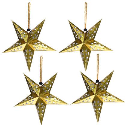 8Pcs Christmas Paper Star Lantern Lampshade 3D Paper Star Hanging Decoration for Xmas Wedding Party Home-Gold