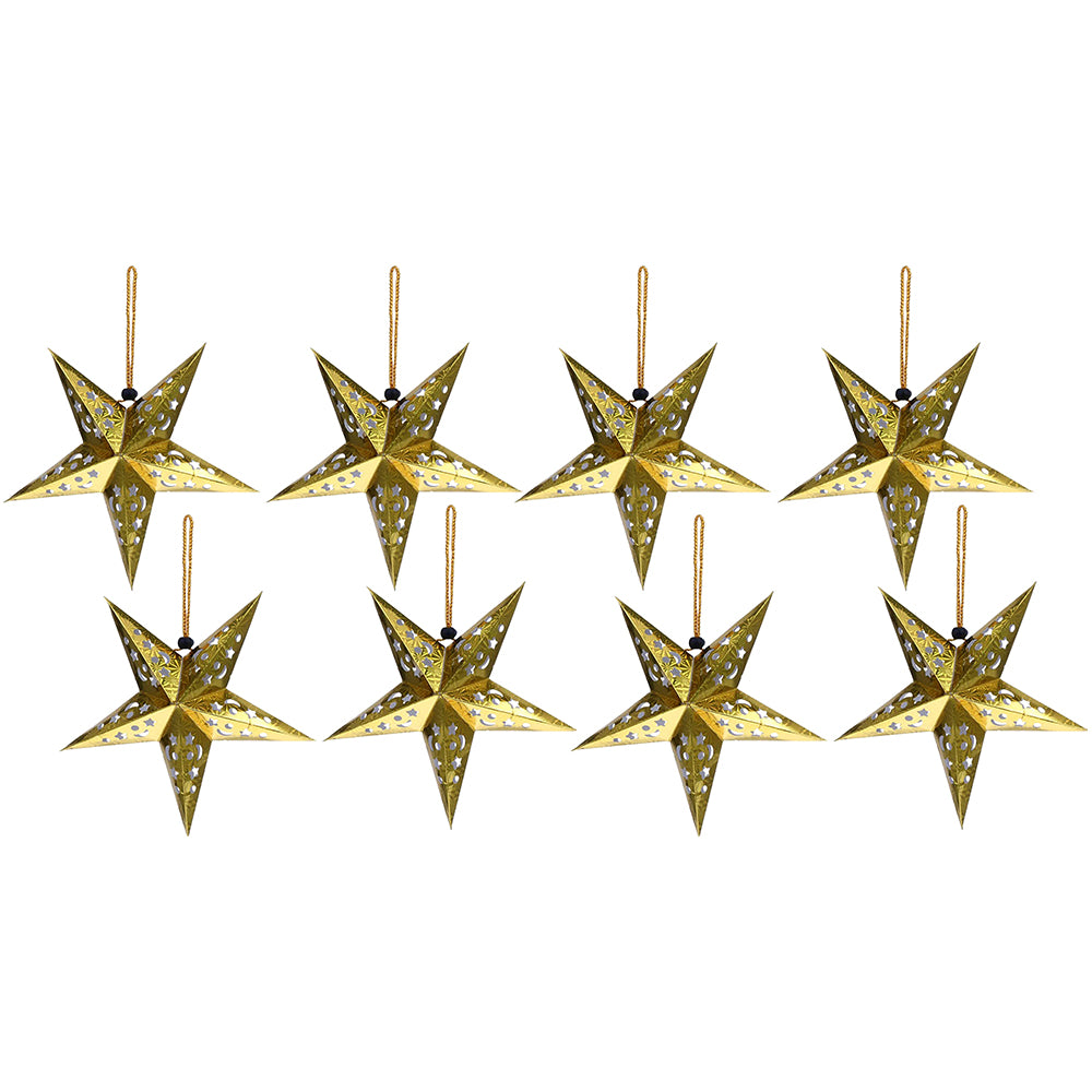 8Pcs Christmas Paper Star Lantern Lampshade 3D Paper Star Hanging Decoration for Xmas Wedding Party Home-Gold
