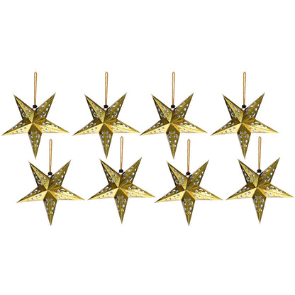 8Pcs Christmas Paper Star Lantern Lampshade 3D Paper Star Hanging Decoration for Xmas Wedding Party Home-Gold