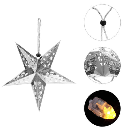 4Pcs Christmas Paper Star Lantern Lampshade 3D Paper Star Hanging Decoration for Xmas Wedding Party Home-Silver