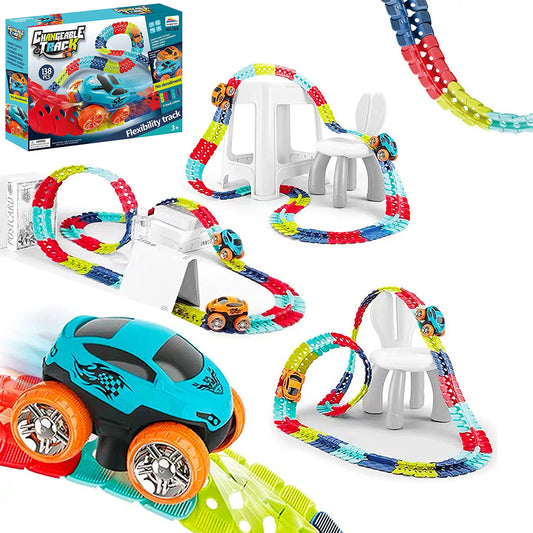 Toy 184piece/sets Changeable Track LED Light Up Race Car Flexible Glow Race Track Electric Bendable Car Toy