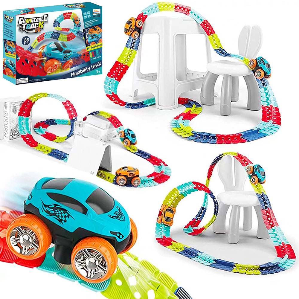 Toy 138piece/sets Changeable Track LED Light Up Race Car Flexible Glow Race Track Electric Bendable Car Toy