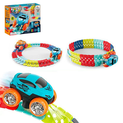 Toy 46piece/set Changeable Track LED Light Up Race Car Flexible Glow Race Track Electric Bendable Car Toy