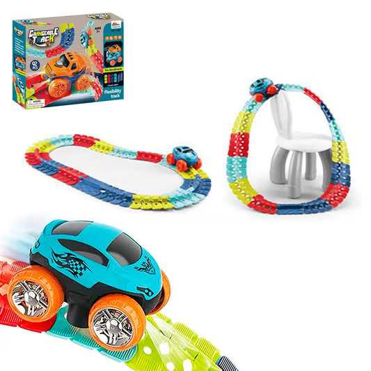 Toy 92piece/sets Changeable Track LED Light Up Race Car Flexible Glow Race Track Electric Bendable Car Toy