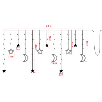 Star Moon Curtain String Light LED Curtain Fairy String for Window Wall Home Decoration -Star and moon warm white