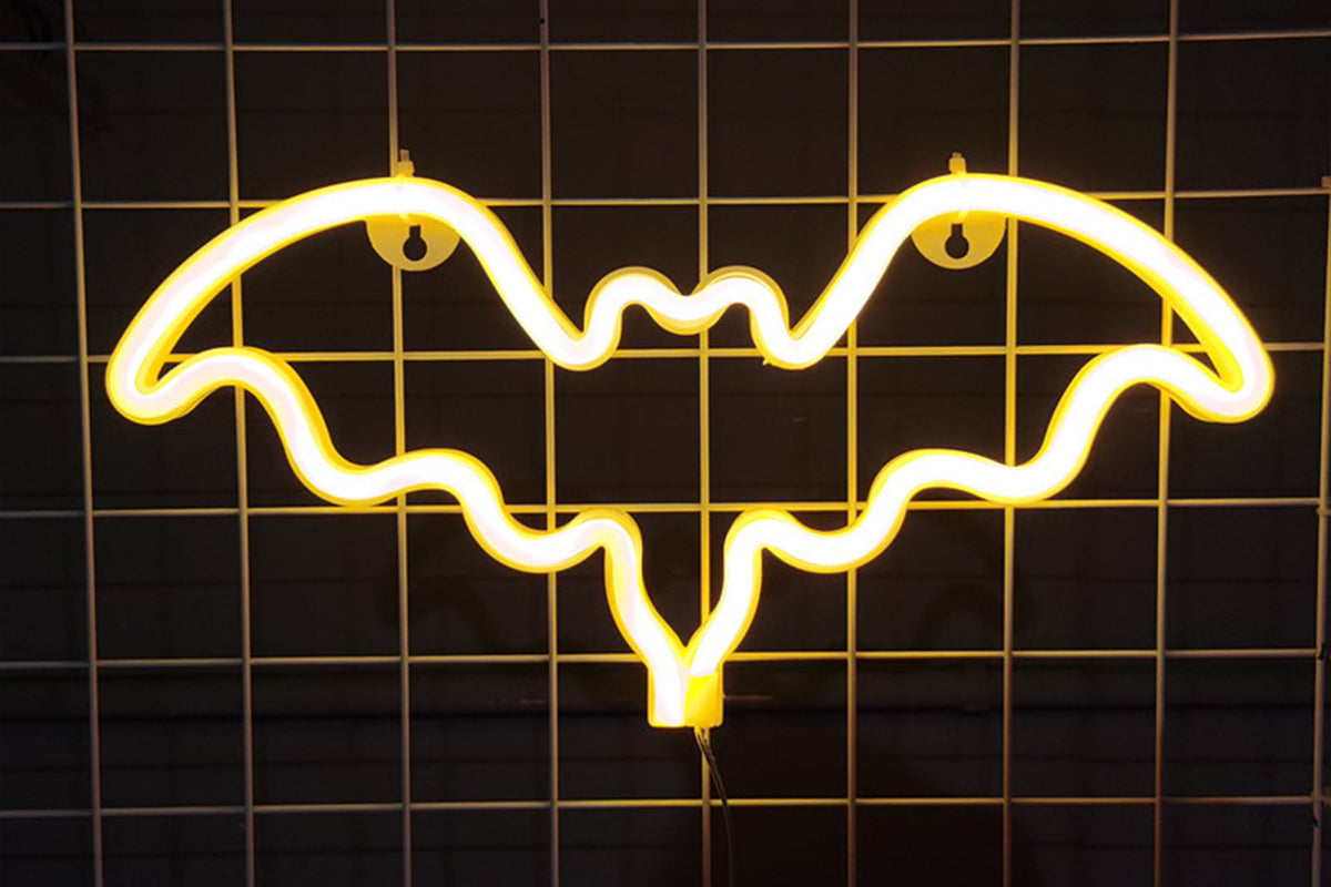 Neon Battery Operated LED Table Lamp Bat Lights Halloween Bedroom Decorations-Warm White