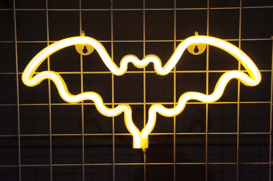 Neon Battery Operated LED Table Lamp Bat Lights Halloween Bedroom Decorations-Warm White