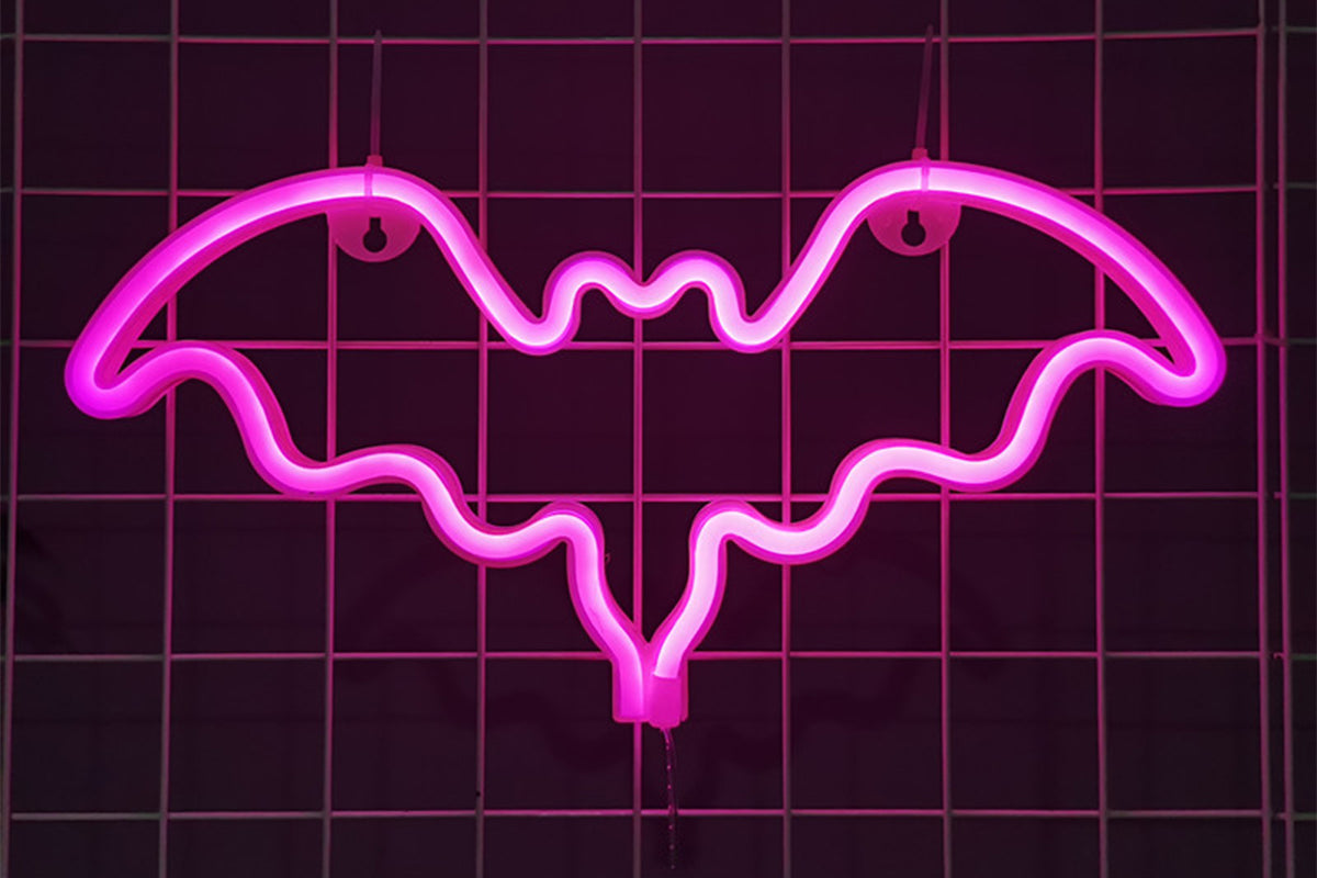 Neon Battery Operated LED Table Lamp Bat Lights Halloween Bedroom Decorations-Pink