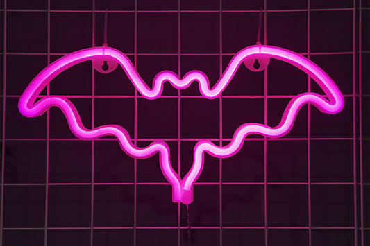 Neon Battery Operated LED Table Lamp Bat Lights Halloween Bedroom Decorations-Pink