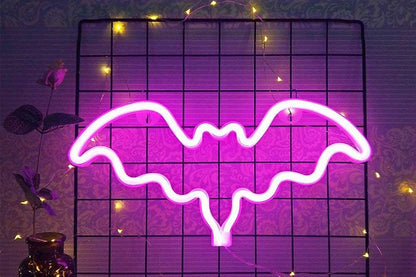 Neon Battery Operated LED Table Lamp Bat Lights Halloween Bedroom Decorations-Pink