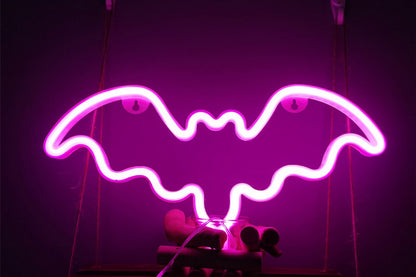 Neon Battery Operated LED Table Lamp Bat Lights Halloween Bedroom Decorations-Pink