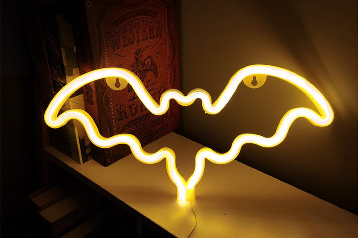 Neon Battery Operated LED Table Lamp Bat Lights Halloween Bedroom Decorations-Warm White