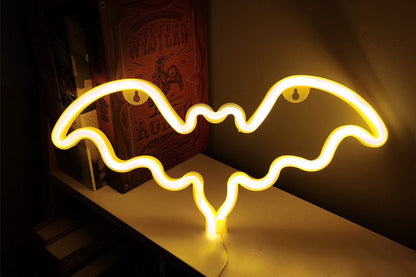 Neon Battery Operated LED Table Lamp Bat Lights Halloween Bedroom Decorations-Warm White
