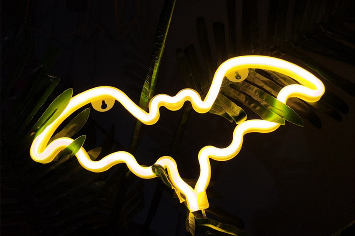 Neon Battery Operated LED Table Lamp Bat Lights Halloween Bedroom Decorations-Warm White